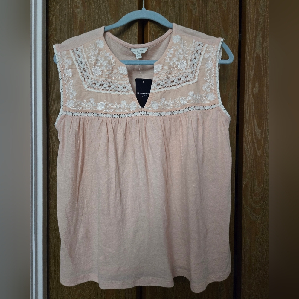 Lucky Brand Pink Embroidered Blouse